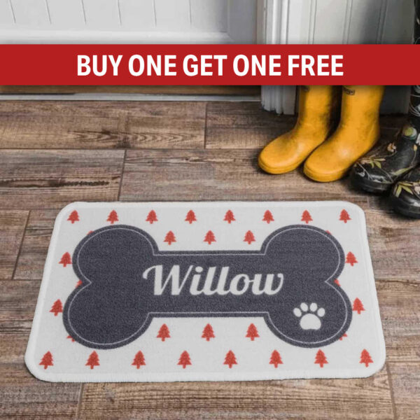 Personalised Food Mat Bone Xmas Tree Red