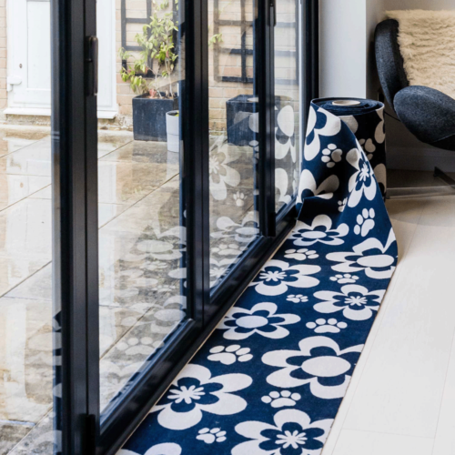 Stop Muddy Paws By The Metre - Black Floral Design