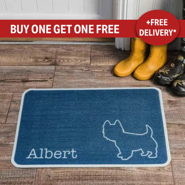 Personalised Dog Breeds Food Mat - (R to Y) Blue